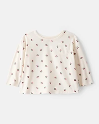 Baby Girl Holly Berry Print Cotton Long-Sleeve Top - Cream