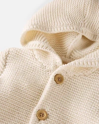 Baby Organic Cotton Signature Stitch Cardigan - Cream