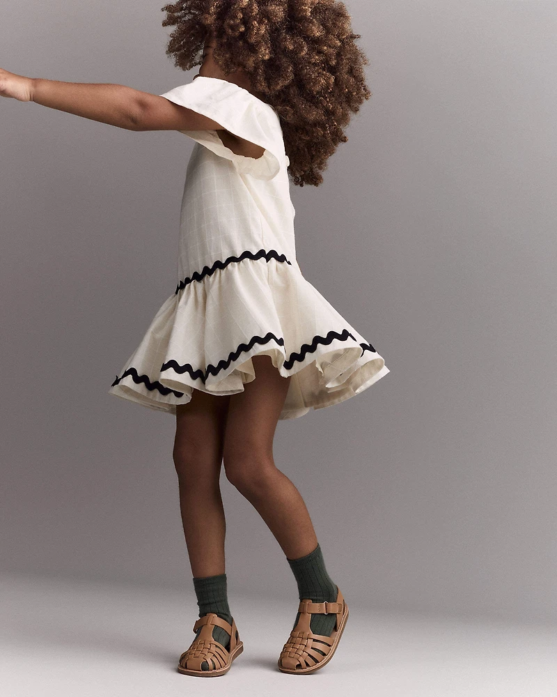 Toddler Girl Ric-Rac Short-Sleeve Dropwaist Dress - Cream