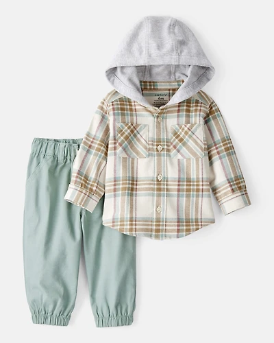 Baby Boy 2-Piece Plaid Cotton Long-Sleeve Tee & Pant Set - Brown/Green