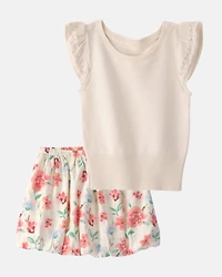 Girls 2-Piece Floral Top & Skort Set - White