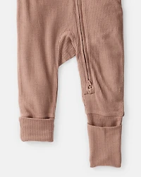 Baby Solid PurelySoft Long-Sleeve 2-Way Zip Sleep & Play Pajamas - Brown
