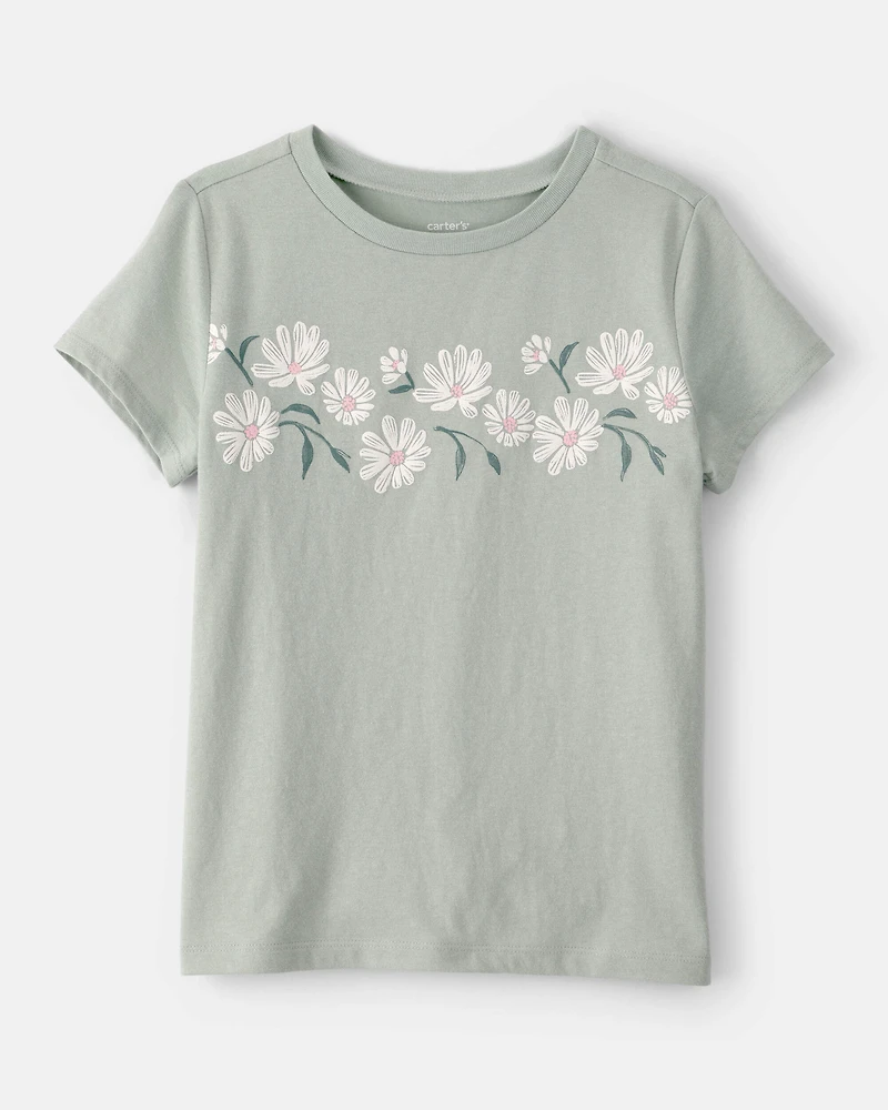 Girls Daisy Floral Short-Sleeve Graphic Tee - Green