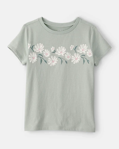 Girls Daisy Floral Short-Sleeve Graphic Tee - Green