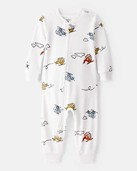 Toddler Boy Helicopter DreamPlush Snug Fit Long-Sleeve 1-Piece Pajamas - White