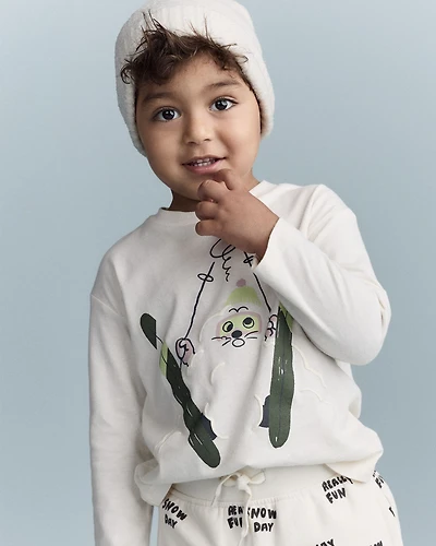 Toddler Skiing Squish Long-Sleeve Relaxed Graphic Tee - Cream