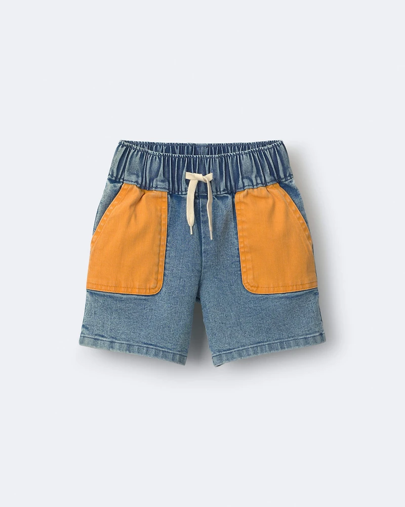 Toddler Colorblock Long-Line Shorts in Denim