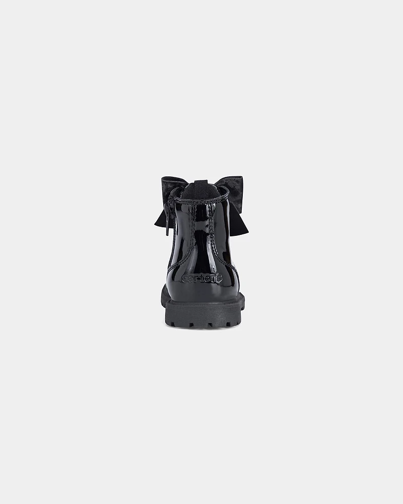 Girls Bow Combat Boots - Black