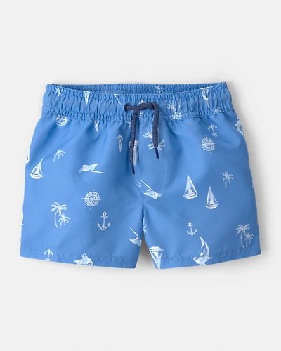Toddler Boy Sailboat Swim Trunks - Blue