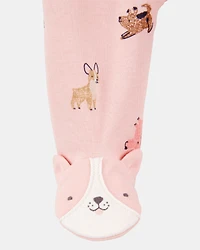 Baby Girl Dog Print 2-Way Zip Cotton Sleep & Play Pajamas - Pink