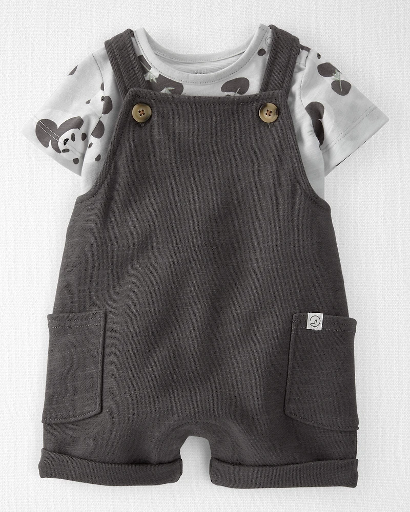 Baby Organic Cotton Shortall Set in Panda Bear