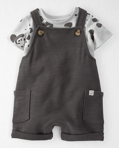 Baby Organic Cotton Shortall Set in Panda Bear