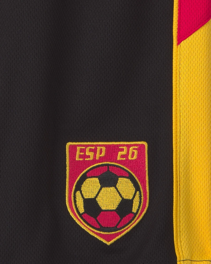 Kid Umbro Spain Mesh Soccer Shorts - Red/Yellow/Black