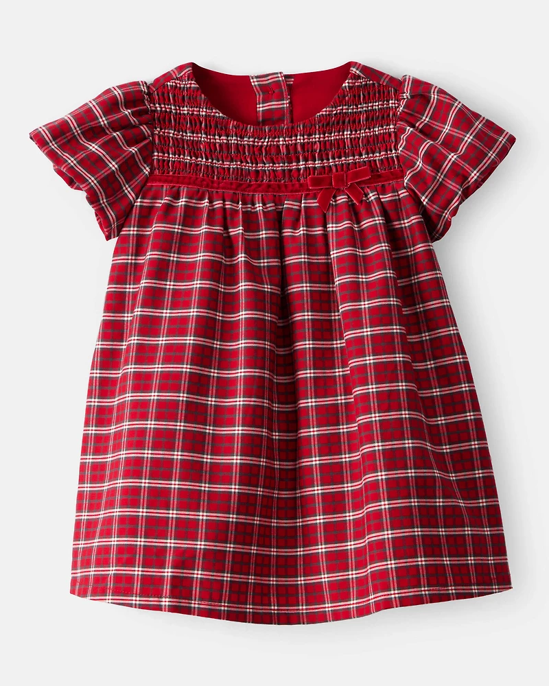 Baby Girl Special Occasion Plaid Print Short-Sleeve Dress - Red