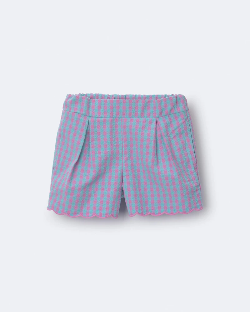 Toddler Girl Scalloped Gingham Short - Blue/Purple