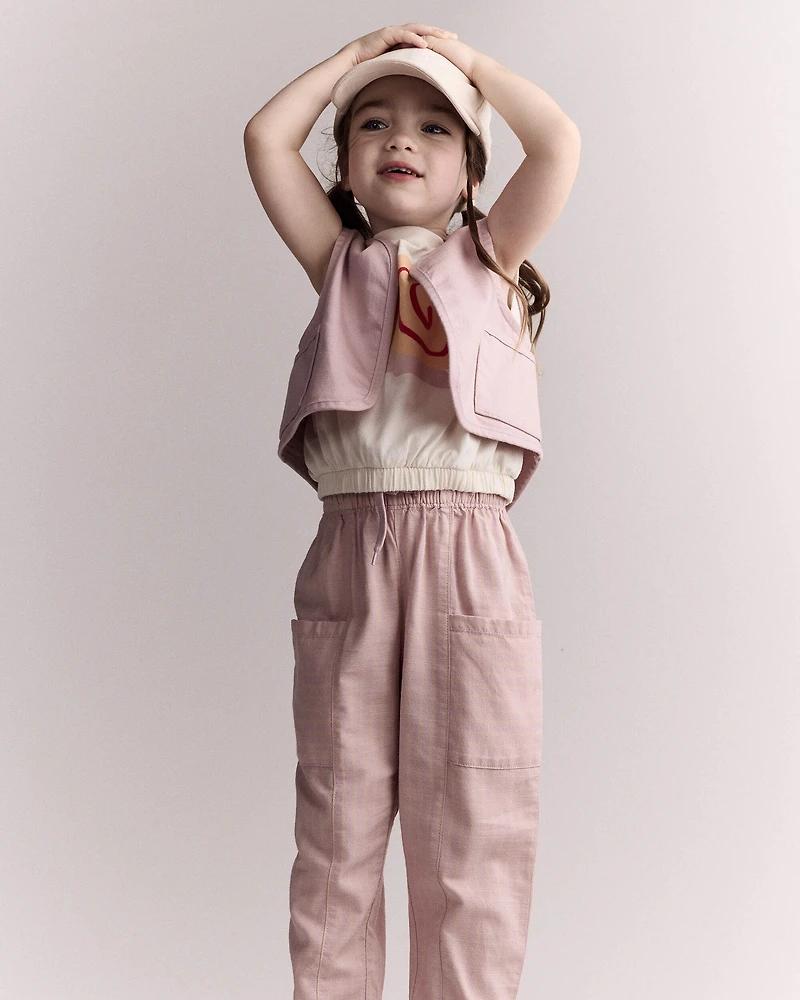 Toddler Girl Cropped Vest with Otter Pockets - Light Pink