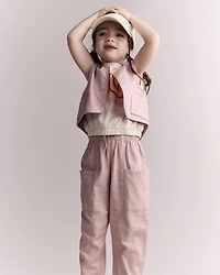 Toddler Girl Cropped Vest with Otter Pockets - Light Pink