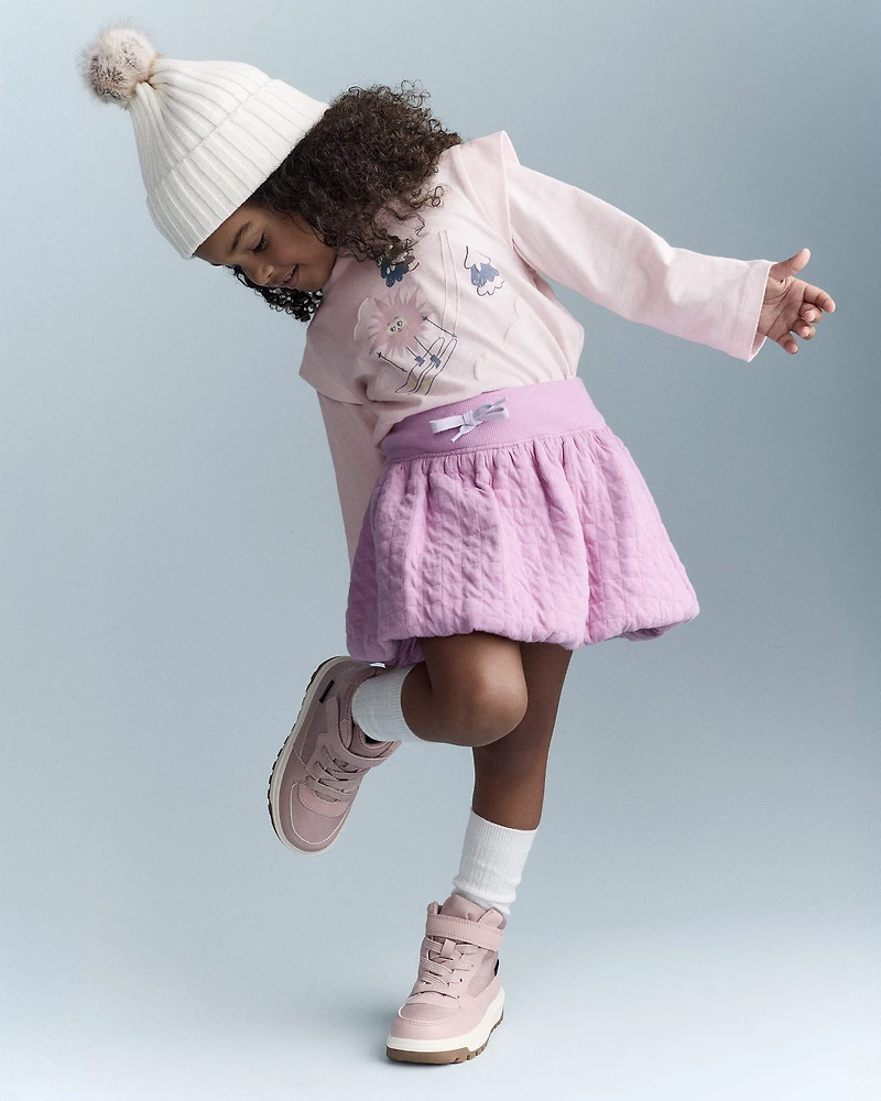 Toddler Girl Skiing Squish Long-Sleeve Top - Light Pink