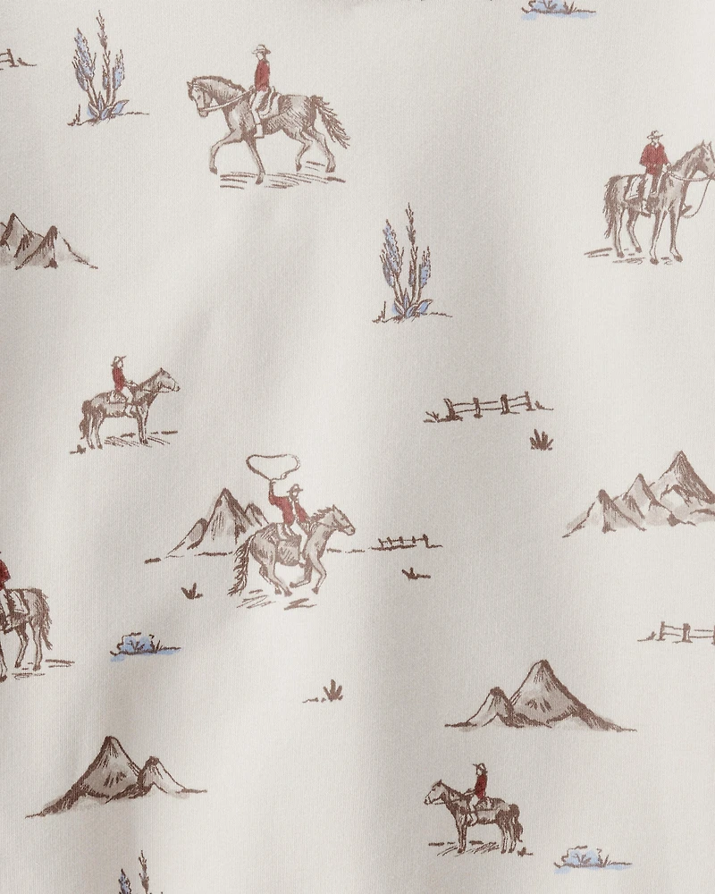 Kid French Terry Sweatshirt Made with Organic Cotton in Western Rodeo Print