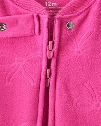 Baby Girl Bow Fleece Long-Sleeve 2-Way Zip 1-Piece Pajamas - Pink