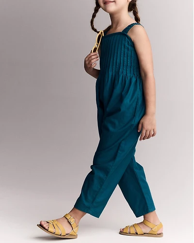 Toddler Girl Pleated Wide-Leg Overalls - Teal