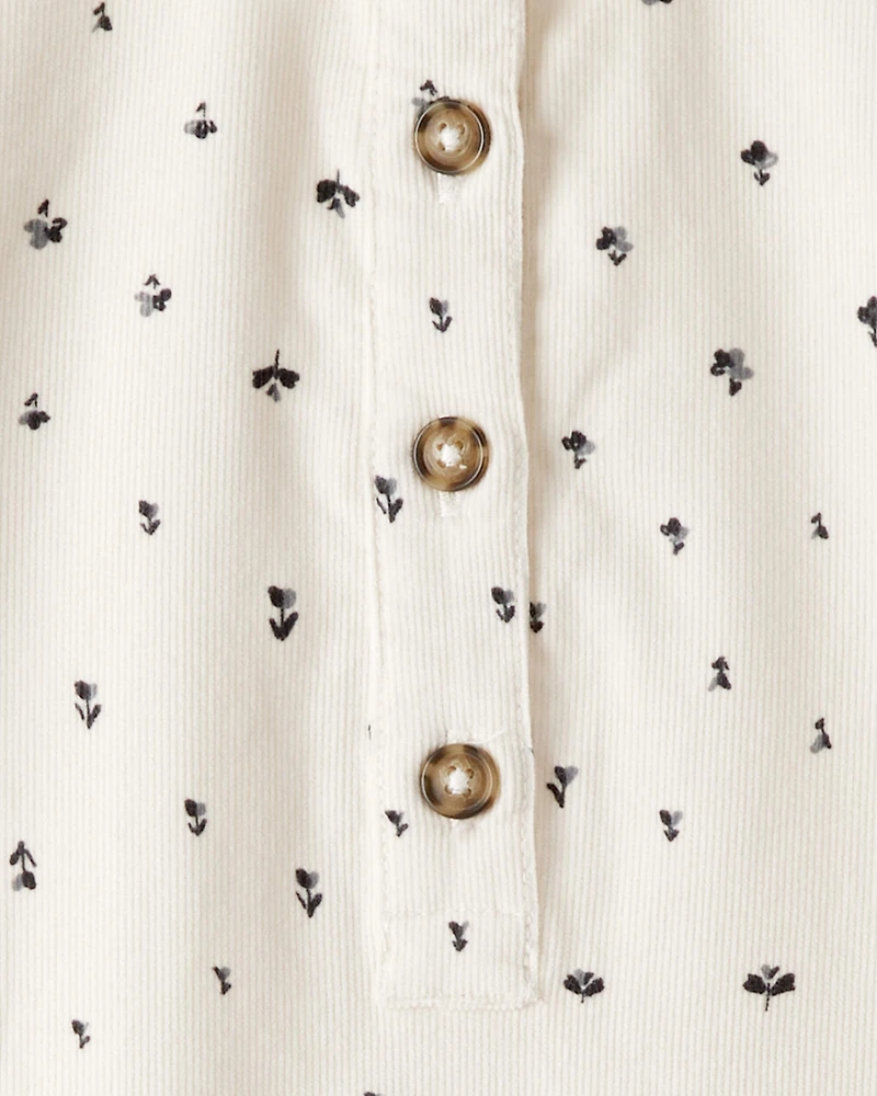 Girls Floral Corduroy Dress - Ivory