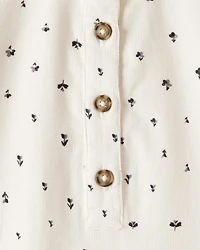 Girls Floral Corduroy Dress - Ivory