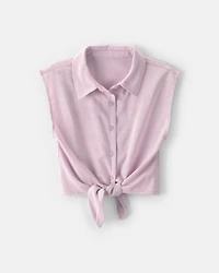 Girls Cropped Tie-Front Top - Purple