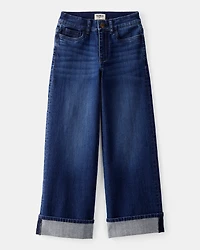 Kid Rigid Mid Rise Cuffed Wide Leg Jeans - Dark Wash