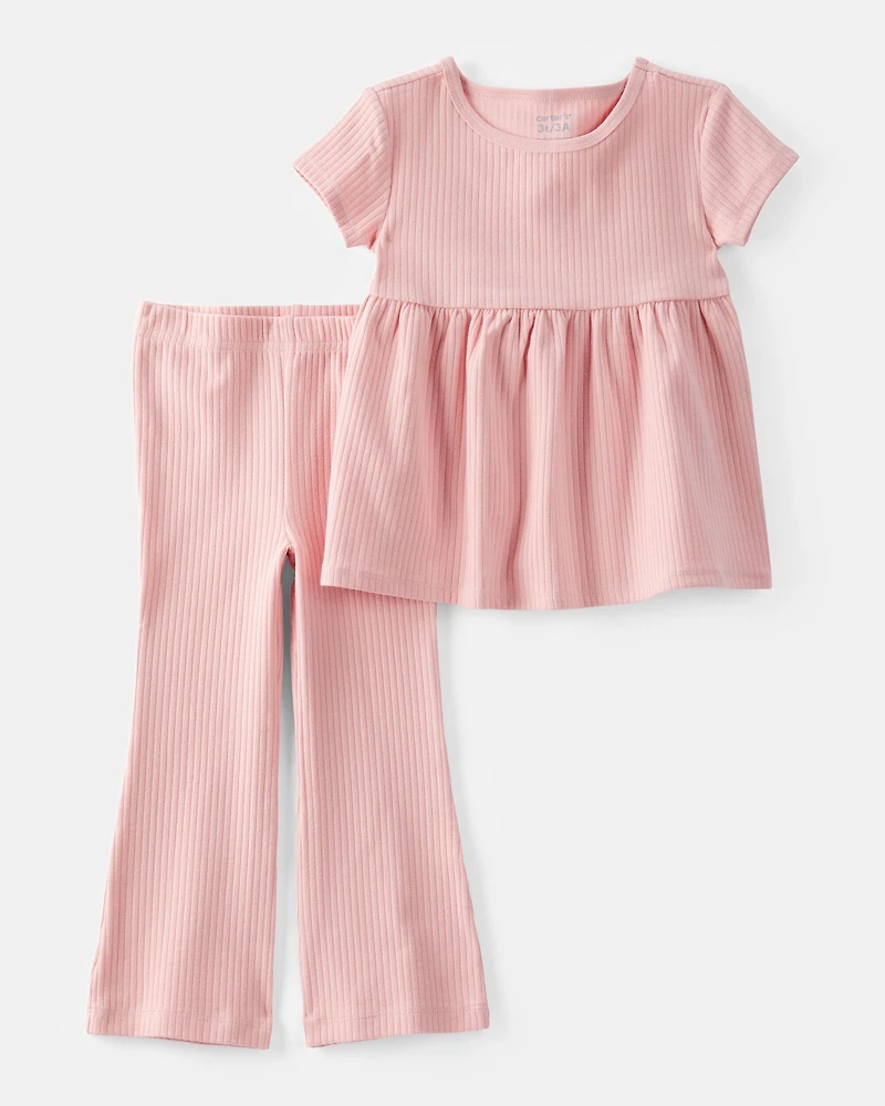 Toddler 2-Piece Ribbed Tee & Pull-On Pant Set - Pink