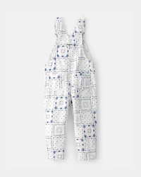 Toddler Girl Bandana Floral Overalls - Blue/Ivory