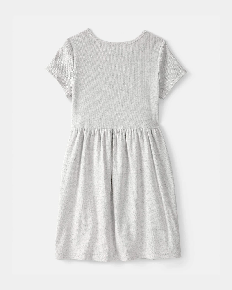 Girls Rib Short-Sleeve Dress - Grey