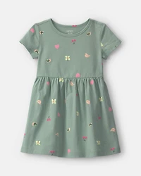 Toddler Girl Butterfly Short-Sleeve Dress - Green