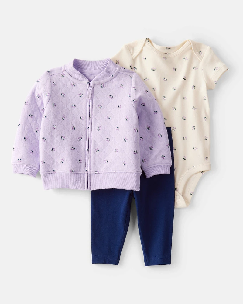 Baby 3-Piece Floral Quilted Little Jacket Set