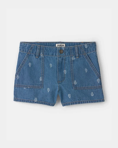 Girls Paisley Denim Shorts - Medium Wash
