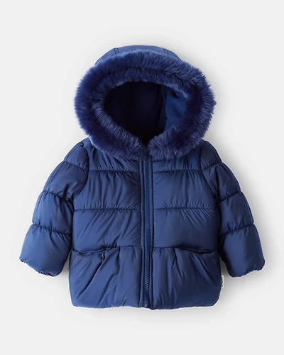 Baby Girl Hooded Puffer Jacket - Navy