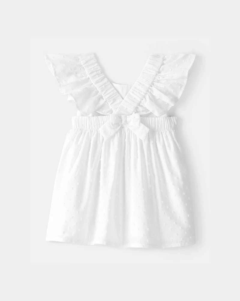 Baby Girl Swiss Dot Ruffle Dress - White