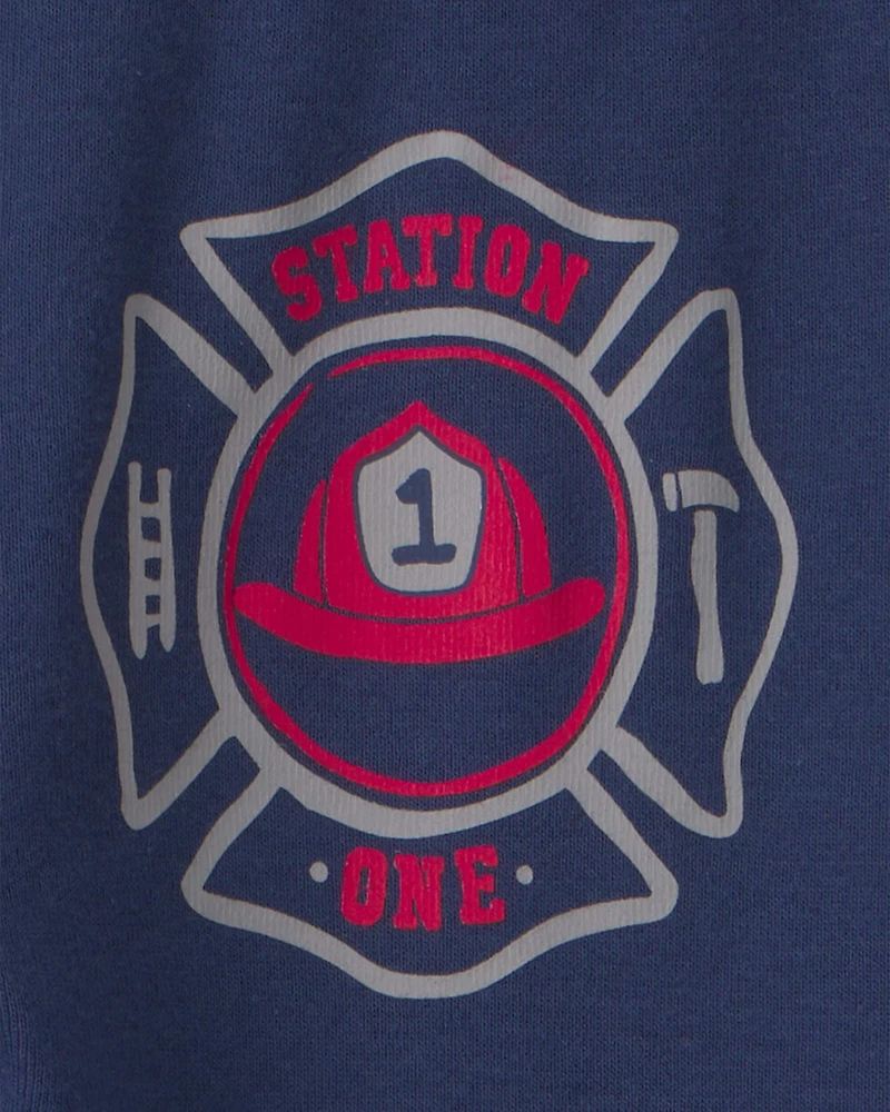 Baby Boy 4-Piece 'Rescue Squad' Firetruck 100% Cotton Snug Fit Pajama Set - Red/Blue
