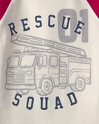 Baby Boy 4-Piece 'Rescue Squad' Firetruck 100% Cotton Snug Fit Pajama Set - Red/Blue