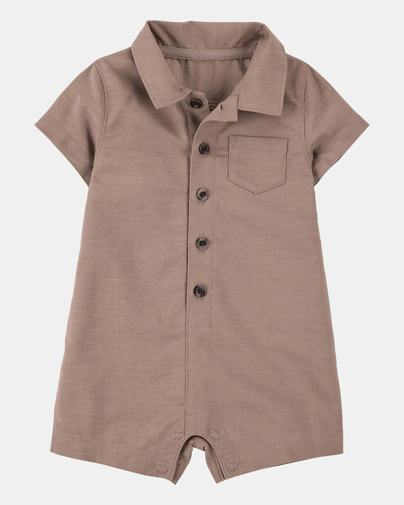 Baby Button-Down Polo Romper - Brown