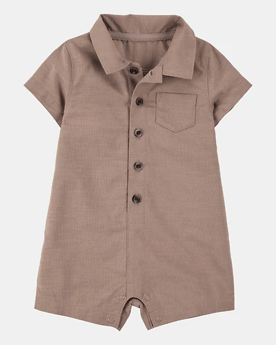 Baby Button-Down Polo Romper - Brown