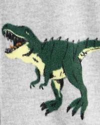 Boys Dinosaur Loose Fit Long-Sleeve Zip-Up 1-Piece Pajamas - Grey