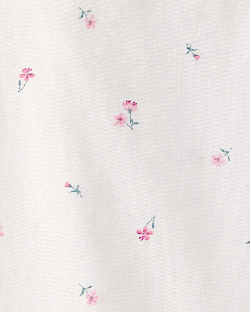 Girls Flutter-Sleeve Floral Top - White