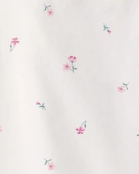 Girls Flutter-Sleeve Floral Top - White