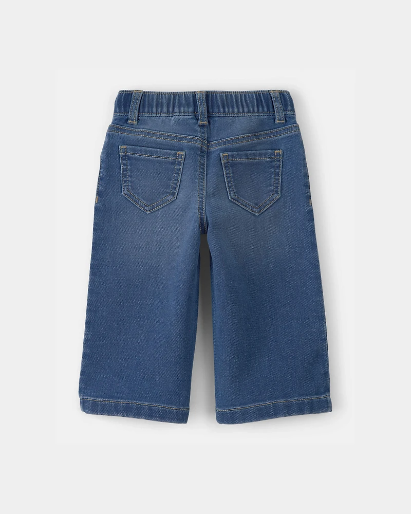 Baby Girl Drawstring Wide-Leg Jeans - Dark Wash