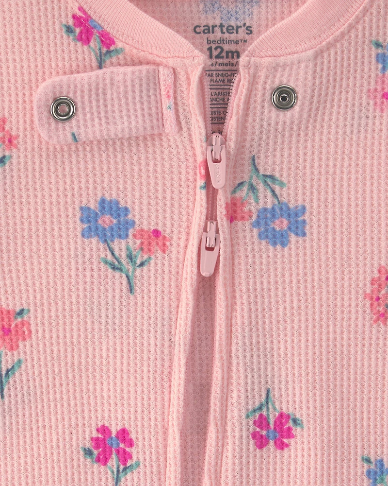 Baby Girl 1-Piece Floral Thermal Snug Fit Footed Pajama - Pink
