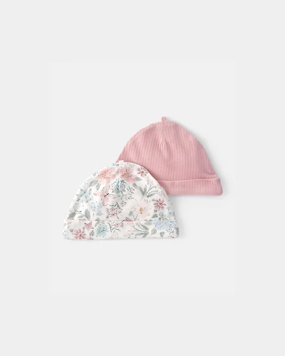 Baby Girl 2-Pack Butterfly Garden PurelySoft Caps - Pink/Ivory