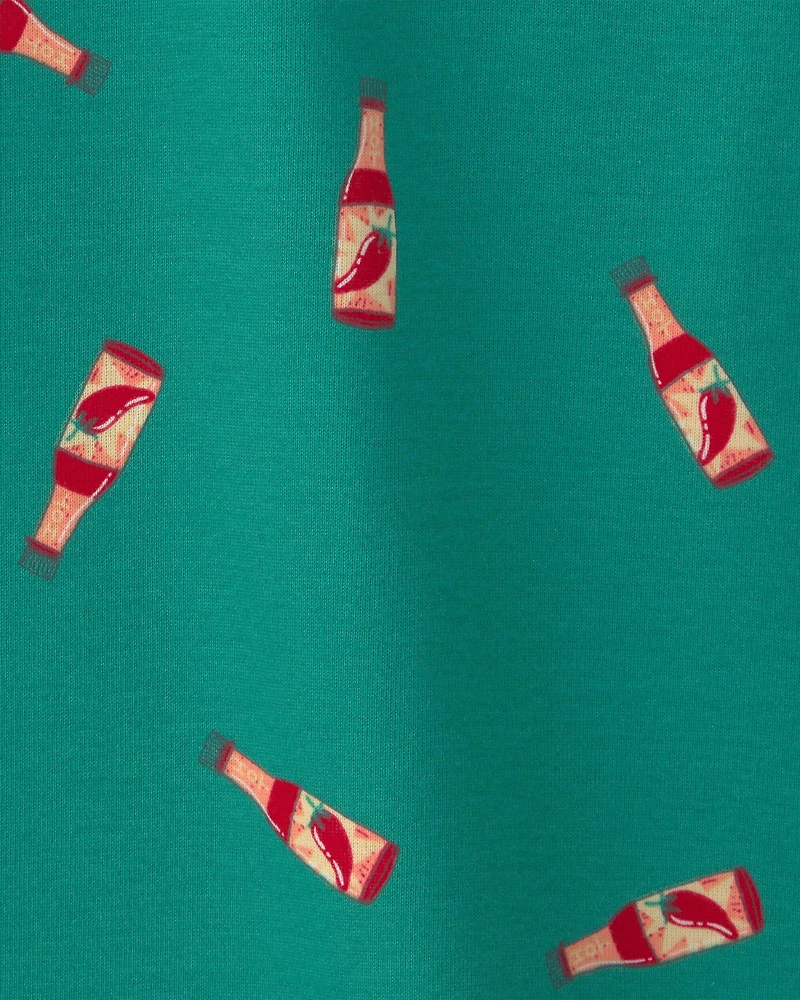 Boys Hot Sauce 100% Cotton Snug Fit 4-Piece Pajama Set - Tan/Green