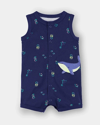 Baby Boy Whale Romper - Navy Blue