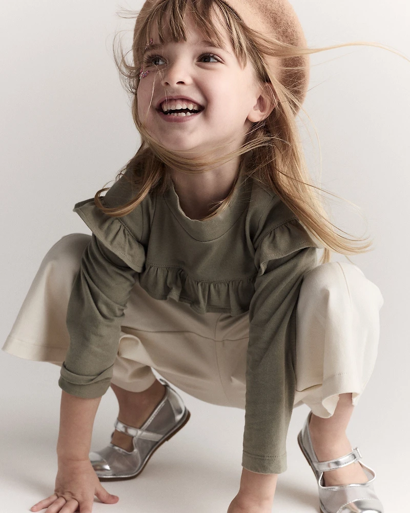 Toddler Girl Mock Neck Ruffle Top - Olive
